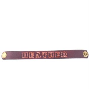 Heather Name Bracelet Brown‎ Hand Tooled Vintage Leather Western Embossed Adult